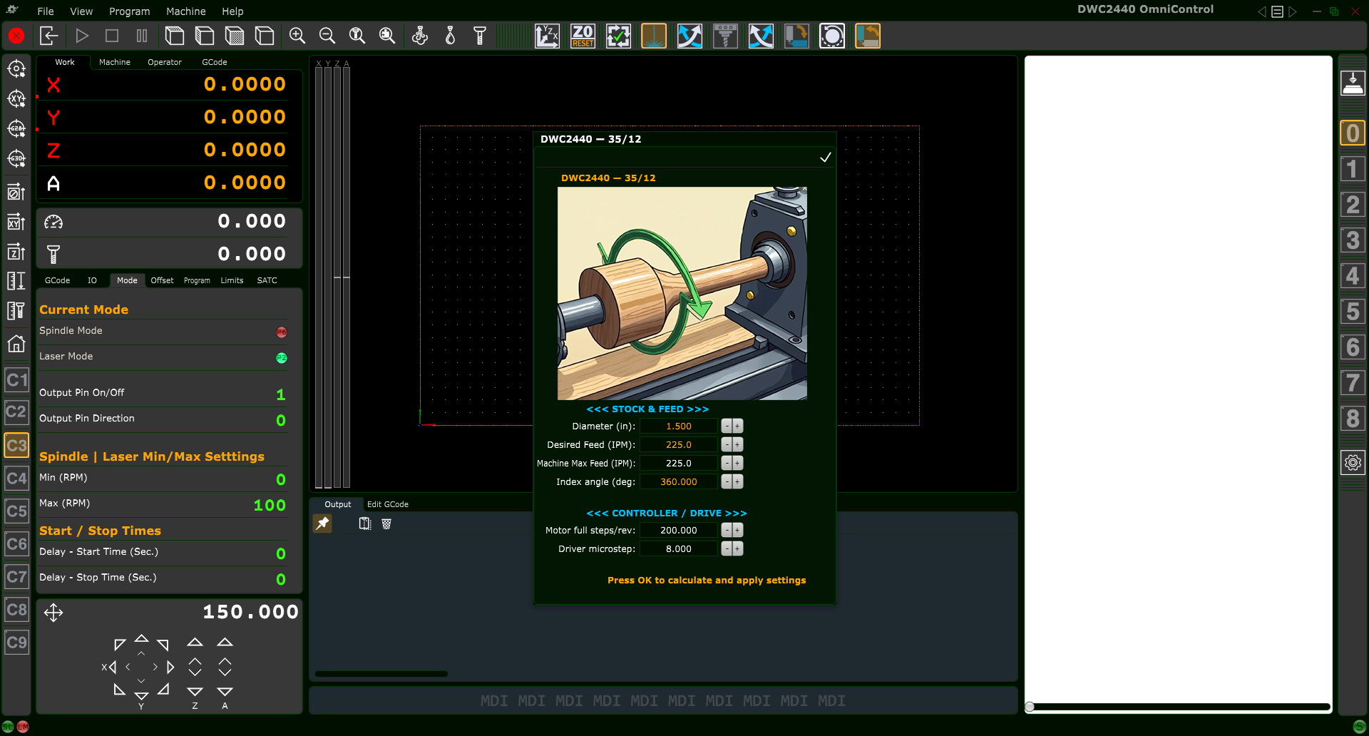 Rotary Axis Max Speed Calculator popup dialog